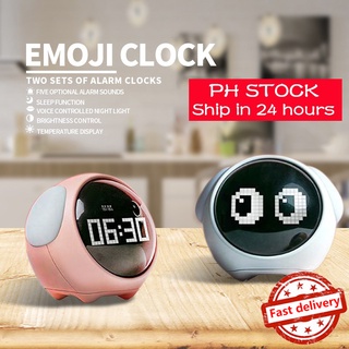 Cute Emoji Pixel Alarm Clock kids Multi Function Electronic Digital Led Night Wake Up Light Clock