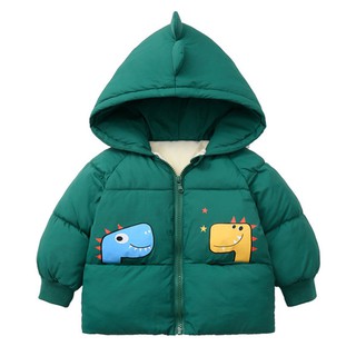 Winter Thicken Baby Kids Jackets For Girls Coats Cartoon Dinosaur Toddler Boys Fur Hooded Coats Girl