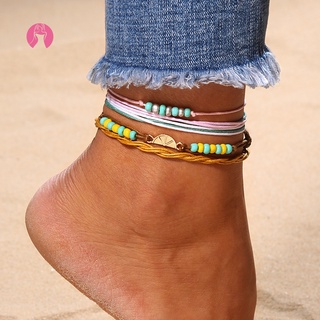 YOYO 4Pcs/Set Multi-Layer Colorful Beaded Beach Barefoot Sandal Anklet Ankle Bracelet