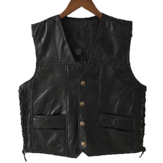 KHEI Leather Punk Vest Waistcoat Vest Top Motorcycle Jackets Coat Plus Size Black