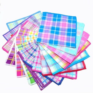 6/12pcs Checkered Stripes Design Cannon Soft Fabric Bandana Handkerchief Assorted Colors For Women