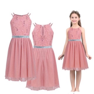 Girls Sleeveless Floral Lace Princess Dress for Birthday Party