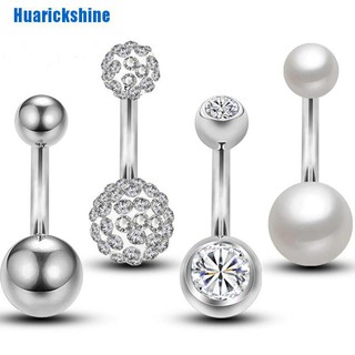 【Huarickshine】 4Pcs 14G Belly Button Rings Pearl Crystal Two Balls Navel Piercing Body Jewelry