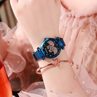 ✅Sometimes Swan Design Star Starry Women Magnet Lock Buckle Strap Watch (3)