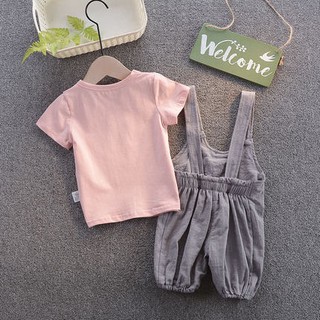 New Baby Girls Summer Set Cute Cotton Overall Pants+T-Shirt (4)