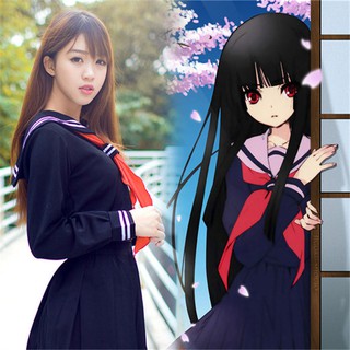 Japanese School Uniform For Girls Autumn Long-sleeve Student Sailor Uniforms Anime Hell Girl Cosplay Costume (1)