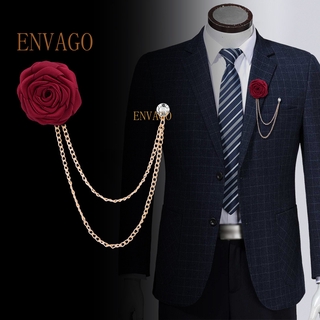 WHOLESALE Bridegroom Wedding Cloth Art Hand-made Rose Flower Brooch Lapel Pin Badge Tassel Chain Men's Suit Accessories