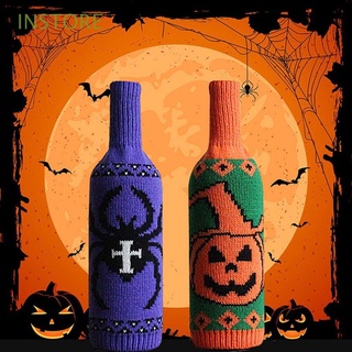 INSTORE 11.8 Inch Party Decor Knitted Halloween Wine Bag Wine Bottle Cover 1 pcs Happy Halloween Supplies For Home,Bar Fashion Pumpkin,Skull Patten Champagne Bottle Bag