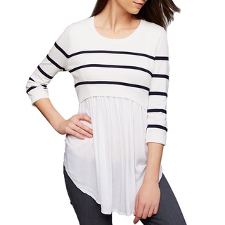 【Pure cotton】Women Mom Pregnant Nursing Baby Maternity Long Sleeved Stripe Tops Blouse Clothes