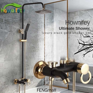 Black Golden Shower combo set hot cold mixer faucet ABS plastic Shower head and hand shower Luxury Bath shower wall mount30 (1)