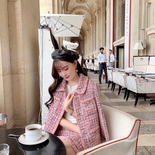 Two-piece suit small fragrant wind tweed jacket female autumn pink skirt+European and American fashion -Limited time sale -BF (1)