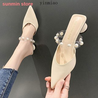 ♥️Ready stock & Super quality♥️ Korean Pointed Toe Flat Half Shoes Mules Women Sandals Baotou Slippers Wear 2021 New Medium With Poi