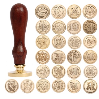 Retro Wax Seal Stamp Sealing Wax Seal Set 26 Alphabet Letter Wood Stamp Kits Replace Copper head