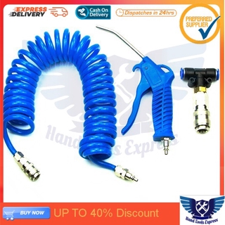 HT0880 5 Meter Recoil Pneumatic Hose with Air Duster Blow Gun Cleaning Sets With 120mm Steel Nozzle