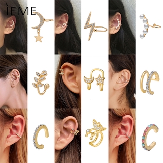 Ifme Korean Star Moon Ear Clip Crystal Pearl Earrings Fashion Women Jewelry Accessories
