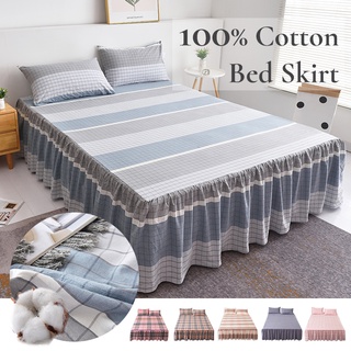 100% Cotton Bed Skirt White/Pink Geometric Bed Skirts Twin Queen King Bedsheet with Skirt