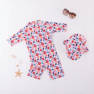 Little Girl Floral Printed One Piece Swimsuit Short Sleeve Swimwear