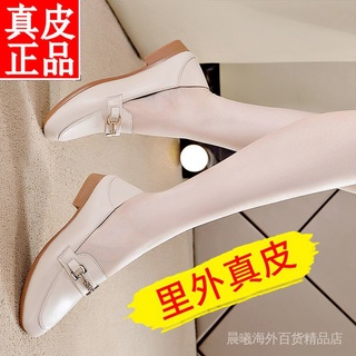 Genuine Leather All-Match Leather Shoes Small Women's Thin Shoes Mid Heel Loafers Flat Spot Autumn T