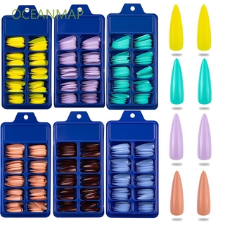 OCEANMAP DIY Nail Art Acrylic Manicure False Nail Tips Artificial Long Coffin Colorful 100Pcs Stiletto Full Cover Fake Nails Extension
