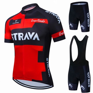 STRAVA Cycling Jersey Set 2021 Pro Bike Racing Uniform Summer Short Sleeve Premium Shirt 19D Padded MTB Mountain Bike Bib Tights