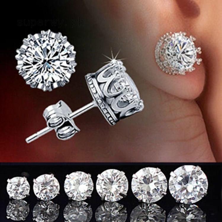 Silver Crystal Crown Ear Stud Earrings Jewelry Gift EAR-0338-WT