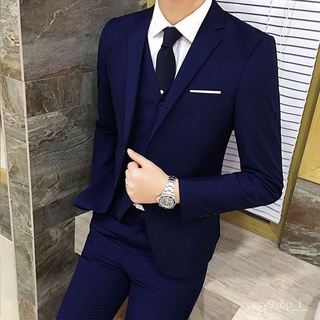 【ins】3 Piece Set Men Formal Suit Wedding Dress Suit for Men Blazer with Vest Pant Set