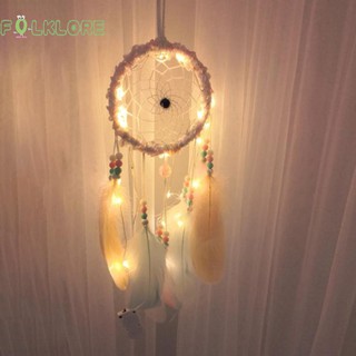 ❥❥FOL Romantic Feathers Beads LED Light Dream Catcher Bedroom Hanging Pendant Decor (5)