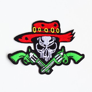 1PC Embroidery Red Cap Skull Iron On Sew On Patch