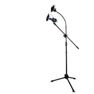 Metal Microphone Stand with Boom Arm Rotating Phone Holder