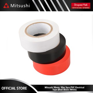 Mitsushi 18mm, 10m 3Pcs PVC Electrical Tape (Red/ Black /White) (1)