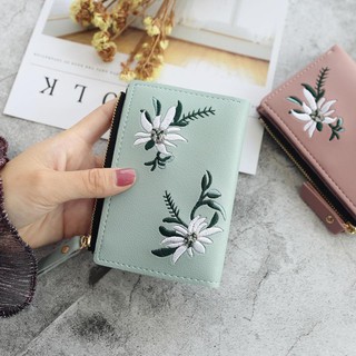 Women Short Wallet Embroidery Flower Wallet For Woman Zipper Mini Coin Purse Student Ladies Small