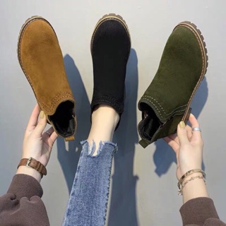 Women faux suede chunky low heels ankle boots shoes#k101