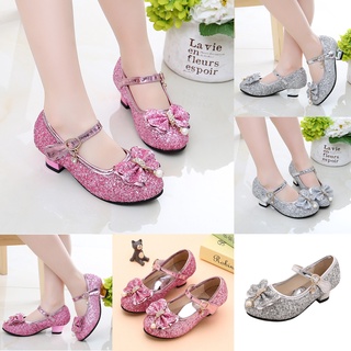☬㍿[Ready Stock] size 26-size 36 Princess Kids Leather Shoes for Girls Flower Casual Glitter Children
