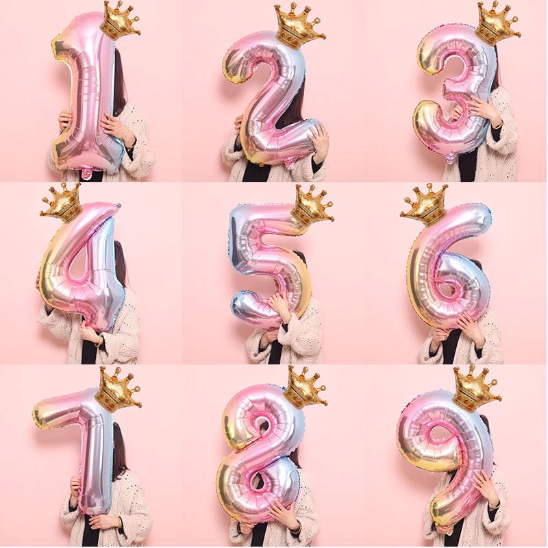 32inch Aluminum Foil Gradient Number Balloon 12Inch Crown Balloon Birthday Wedding Party Decoration