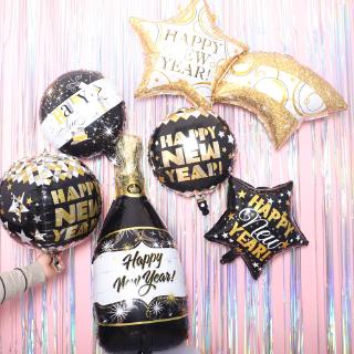 2021 Happy New Year Foil Balloons Black Bottle Eve Party Merry Christmas Decor