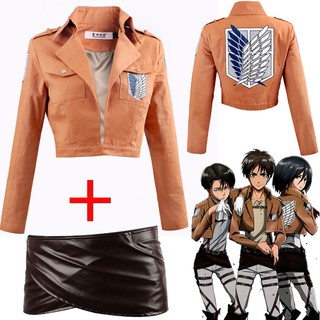 Cosplay Attack on Titan Anime Shingeki No Kyojin Scouting Legion Coat Jacket with Leather Skirt