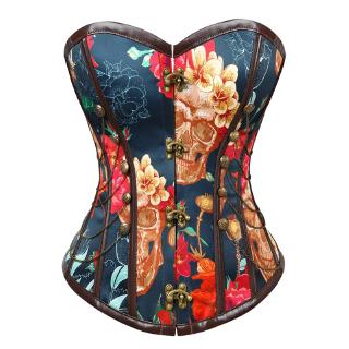 Steampunk Corsets Flower Printed Corset Vintage Bustier Tops Chains Decorated Bone Corselet Party (1)