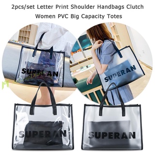 【New Arrival】2pcs/set Letter Print Shoulder Handbags Clutch Women PVC Big Capacity Totes