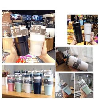 N~&TYESO 600ML/890ML Tumbler with Straw Doublse Wall Larger Capacity Insulated Vacuum Flask Stainle