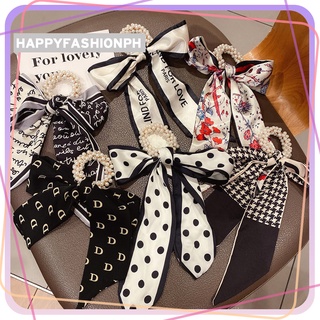 Sale! Korean Style Pearl Hair Tie Dot Flowers Pattern Scrunchies Retro Fashion Hair Band Bow Tie