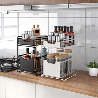 HB Multifunctional 2-Tier Kitchen Drawer Space-saver Household Organizer Metal Sliding