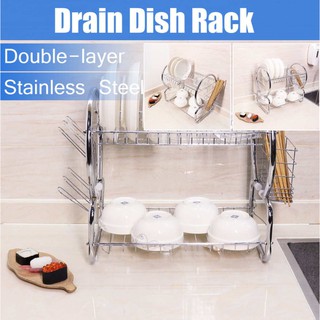 HS 2 Layer Dish Drainer Storage Dish Rack Organizer