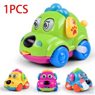 【Random Color】Lovely Cartoon Animal Dog Wind Up Toys Running Car Clockwork Classic Toy