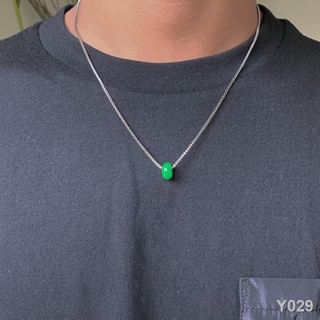 ♞✉❈AUTHENTIC JADE NECKLACE (GREEN) IN BOX CHAIN STAINLESS STEEL