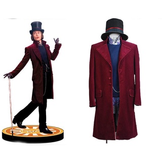 In Stock Charlie and the Chocolate Factory Cosplay Willy Wonka Costume A Full Set Uniform Costume for party halloween