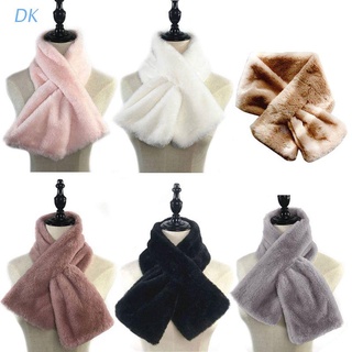 DK 15x90cm Women Winter Thicken Plush Faux Rabbit Fur Scarf Solid Candy Color Collar Shawl Neck Warmer Shrugs Knitted Neckerchief Long Wraps 6 Colors