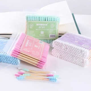 100 Disposable Pink Cotton Swabs Double-Headed Bamboo Cotton Swabs Ears Remover Makeup cotton swab