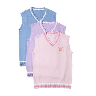 Japanese soft sister jk uniform sweater lovers rabbit Pig embroidery College Wind knit vest men fall and winter (3)