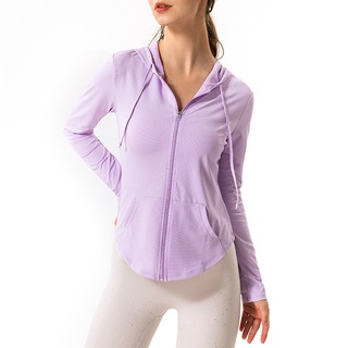 0tSP Lululemom new women's yoga jacket hooded zipper sun protection clothing casual breathable long- (1)