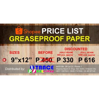Greaseproof Paper, 9"x12" (Liner, wrapper, packaging)